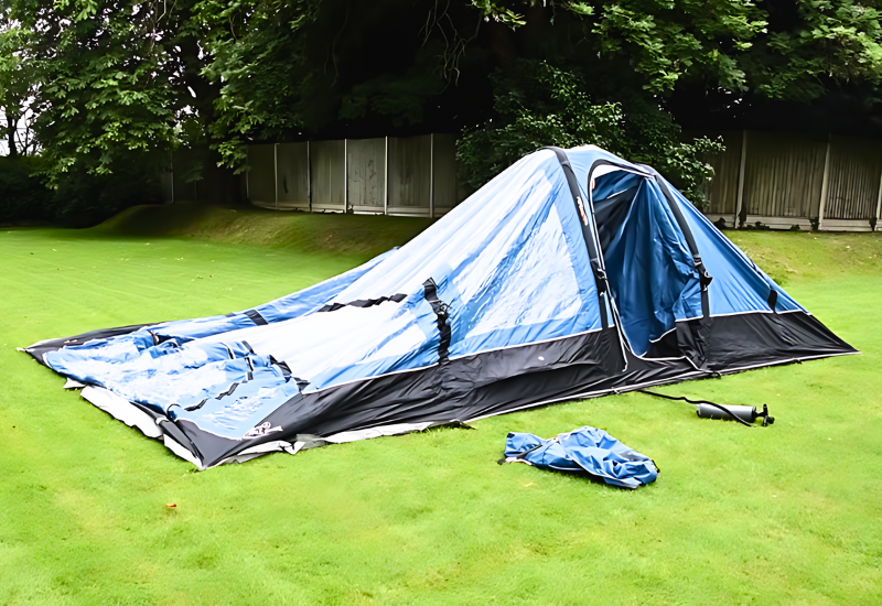 Halfway through to Setting up an Inflatable Tent