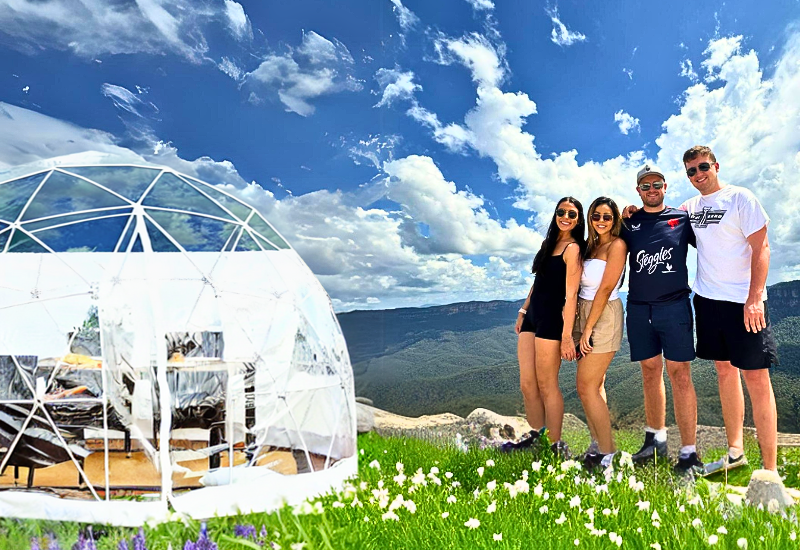 Four Campers and the Inflatable Geodesic Dome Tent on a high ground