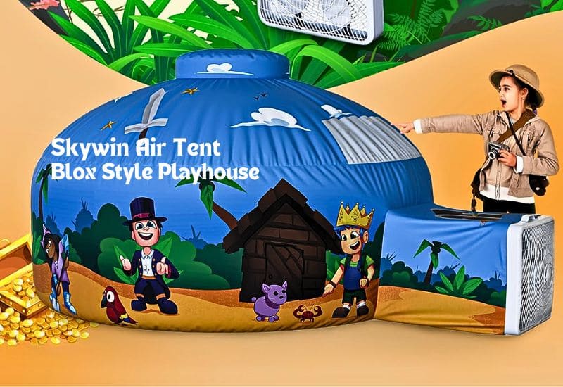 Inflated Skywin Air Tent Blox Style Playhouse showing eye catching design feature