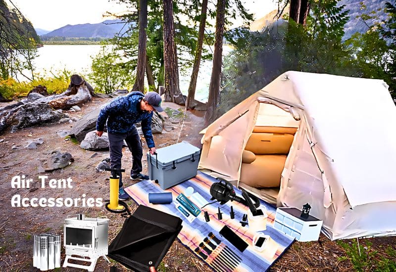 Displaying tent accessories - Pumps, stakes, guy ropes, repair kit, stove etc
