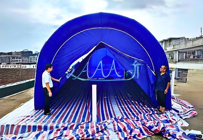 Front View of Inflatable Tunnel Tent with End Cover and Customization