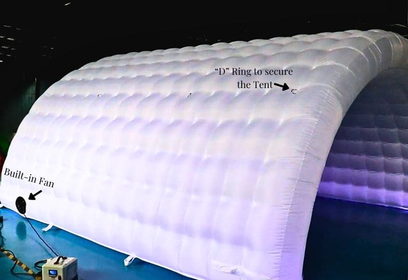 Inflatable Tunnel Tent with Built-in Fan and D-Ring Securing Point