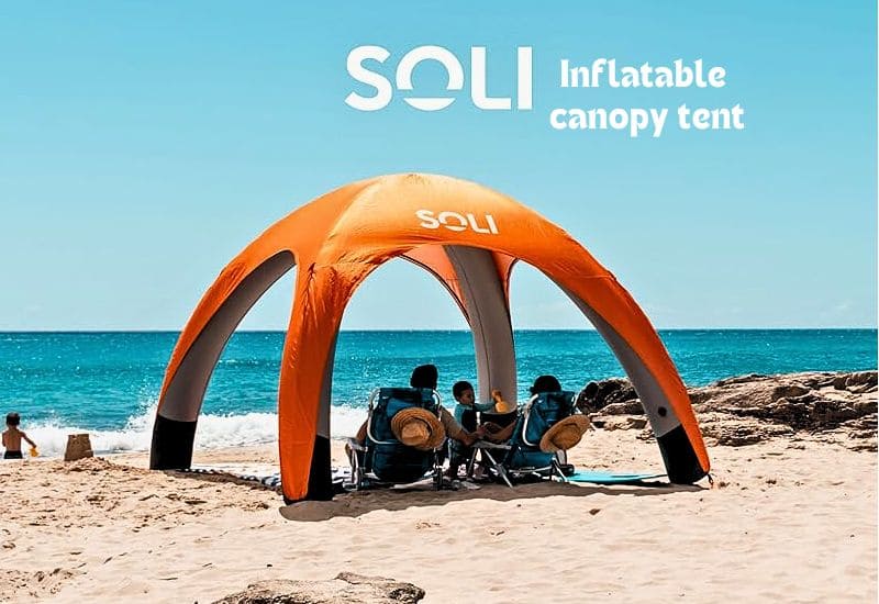 A Family day out on the beach with a Soli Inflatable Canopy Tent