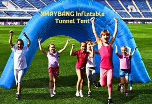 Kids having a fun time and the XMAYBANG Inflatable Tunnel Tent