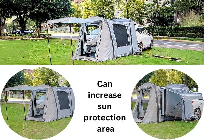 You can increase the sun protection area with this Inflatable SUV Tent