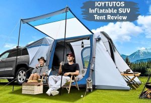 Couple relaxing at their rigged JOYTUTOS Inflatable SUV Tent