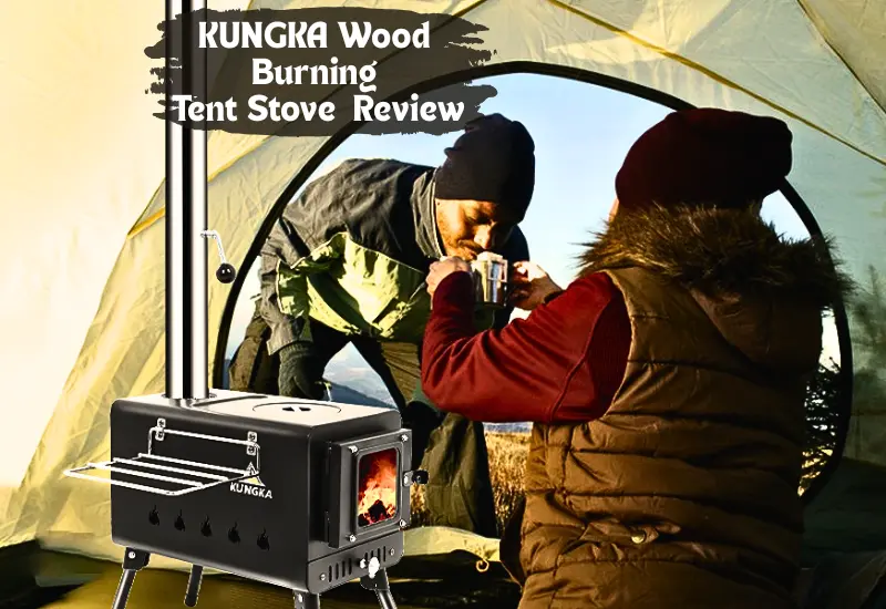 Couple having a warmth time and hot drinks using a AKUNGKA Wood Burning Tent Stove