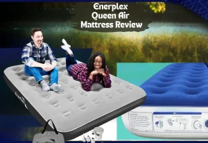 Enerplex Queen Air Mattress with couple resting and enlarged side-corner view of the Mattress