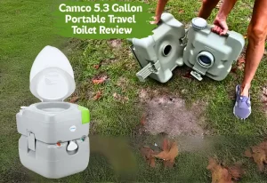 Camco 5.3 Gallon Portable Travel Toilet Full and section view