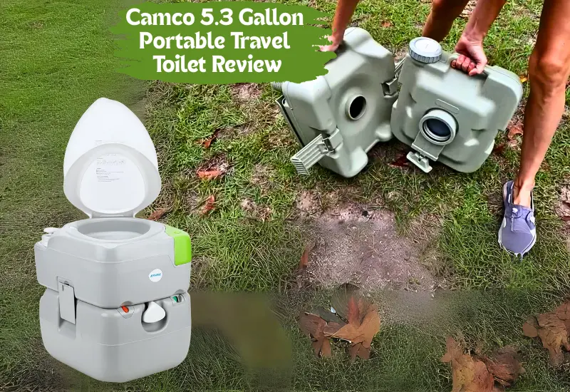 Camco 5.3 Gallon Portable Travel Toilet Full and section view
