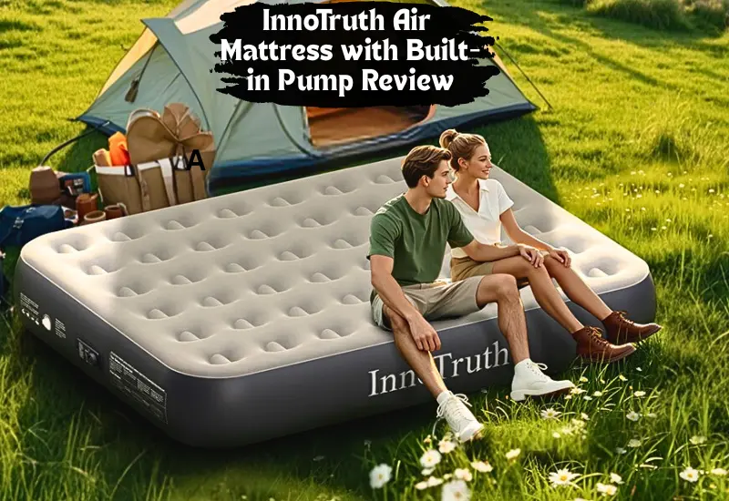InnoTruth Air Mattress with Built-in Pump next to a camping tent